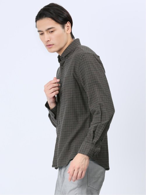 ストレッチ+ウォーム ボタンダウン長袖シャツ(M 54カーキ): トップス