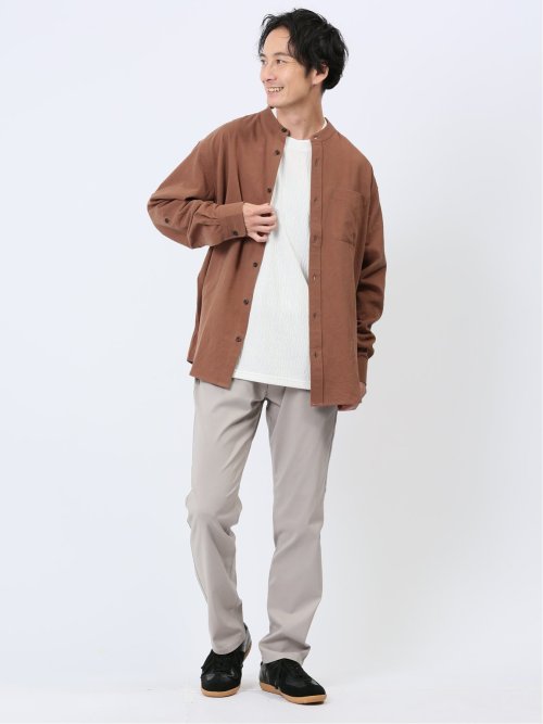 バンドカラー ロールアップ長袖シャツ