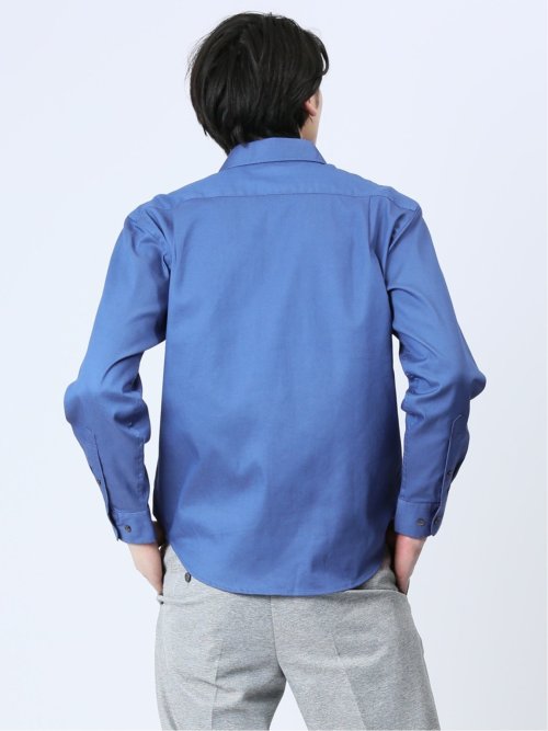 ストレッチ シャンブレー ワイドカラー長袖シャツ