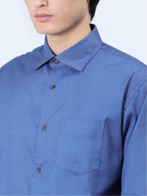 ストレッチ シャンブレー ワイドカラー長袖シャツ