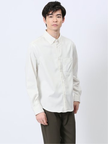 ストレッチ シャンブレー ボタンダウン長袖シャツ