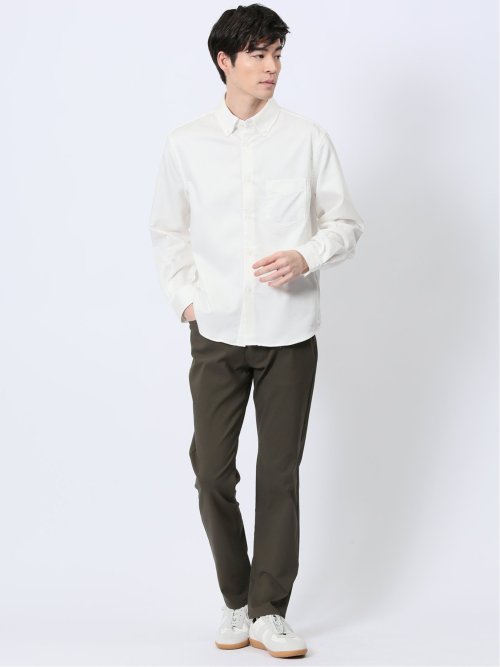 ストレッチ シャンブレー ボタンダウン長袖シャツ