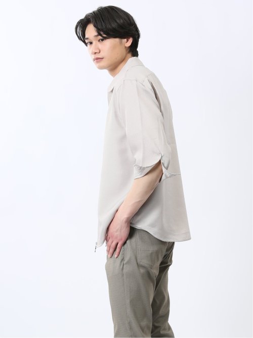 からみ織り フルジップ 7分袖シャツアウター