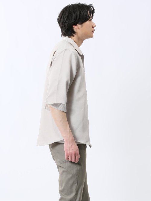 からみ織り フルジップ 7分袖シャツアウター