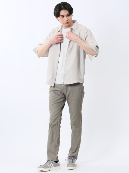 からみ織り フルジップ 7分袖シャツアウター