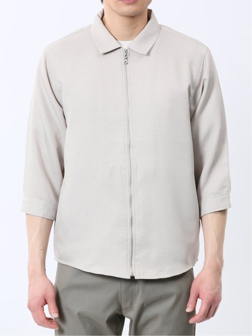 からみ織り フルジップ 7分袖シャツアウター