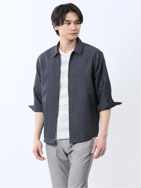 からみ織り フルジップ 7分袖シャツアウター