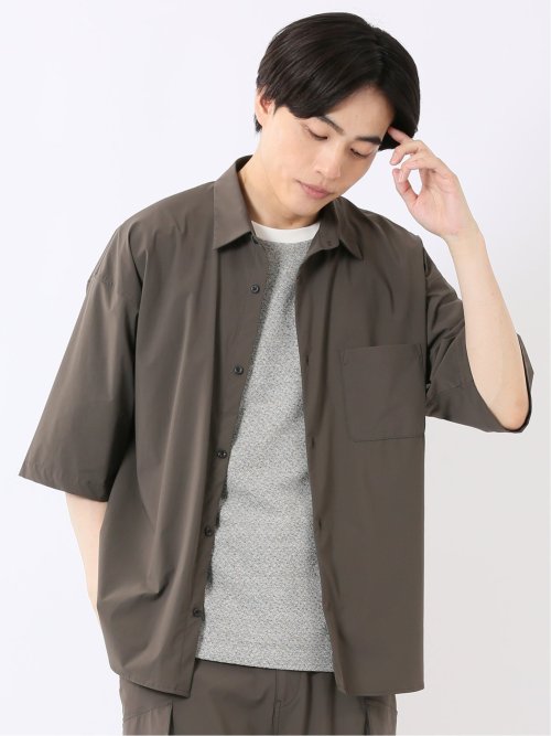 軽量 ストレッチ ナイロン混 半袖 シャツ(セットアップ可能)