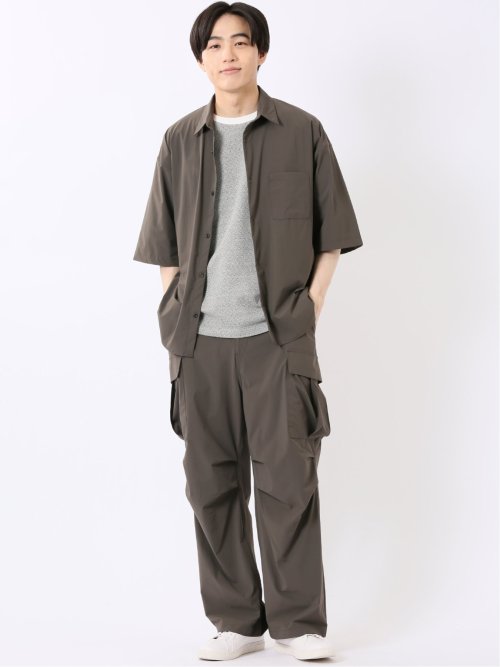 軽量 ストレッチ ナイロン混 半袖 シャツ(セットアップ可能)