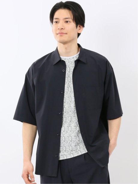 軽量 ストレッチ ナイロン混 半袖 シャツ(セットアップ可能)