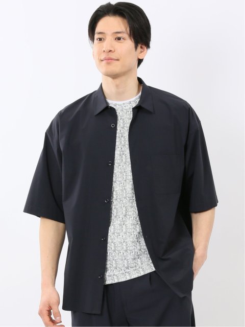 軽量 ストレッチ ナイロン混 半袖 シャツ セットアップ可能 メンズ
