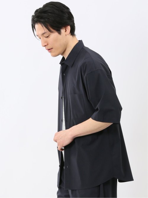 軽量 ストレッチ ナイロン混 半袖 シャツ セットアップ可能 メンズ
