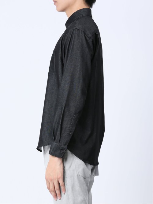 ストレッチ シャンブレー セミワイドカラー長袖シャツ