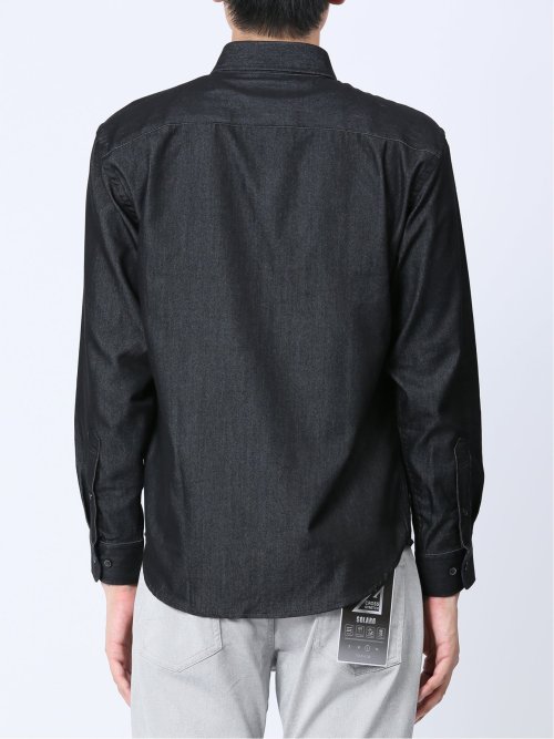 ストレッチ シャンブレー セミワイドカラー長袖シャツ