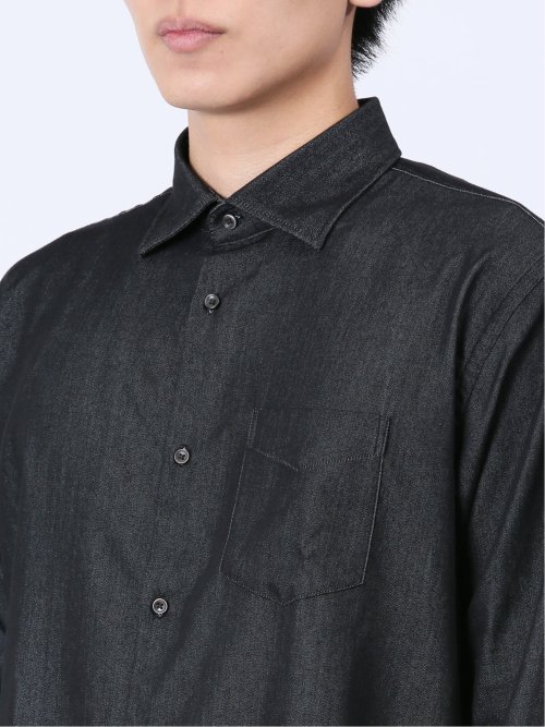 ストレッチ シャンブレー セミワイドカラー長袖シャツ