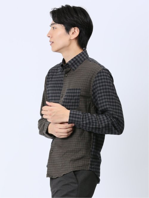 ストレッチ+ウォーム 切替 ボタンダウン長袖シャツ