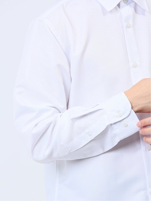 千鳥ドビー ワイドカラー長袖シャツ