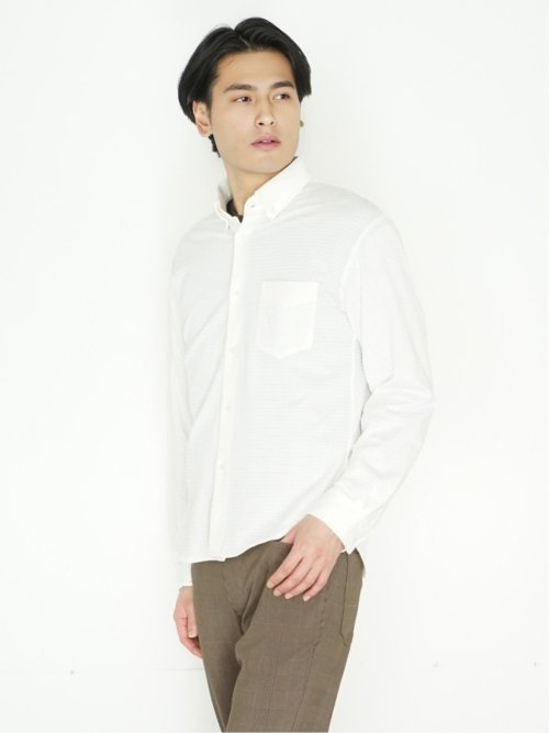 ストレッチ ギンガムサッカー ボタンダウン長袖シャツ