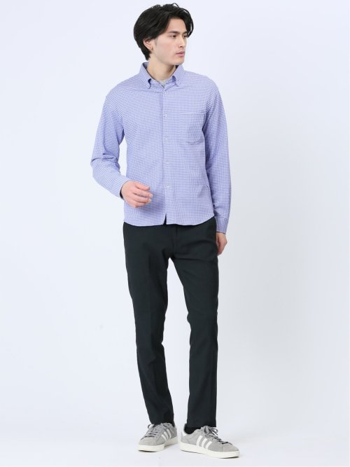 ストレッチ ギンガムサッカー ボタンダウン長袖シャツ