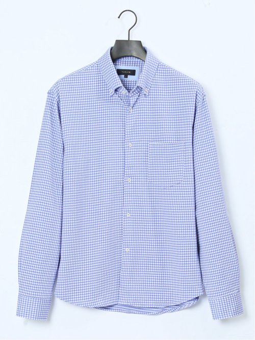ストレッチ ギンガムサッカー ボタンダウン長袖シャツ