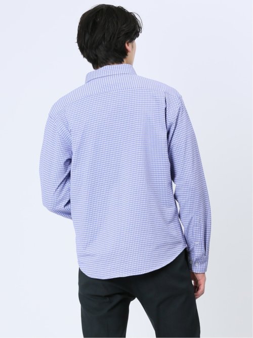 ストレッチ ギンガムサッカー ボタンダウン長袖シャツ