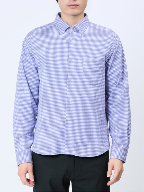 ストレッチ ギンガムサッカー ボタンダウン長袖シャツ