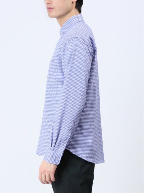 ストレッチ ギンガムサッカー ボタンダウン長袖シャツ