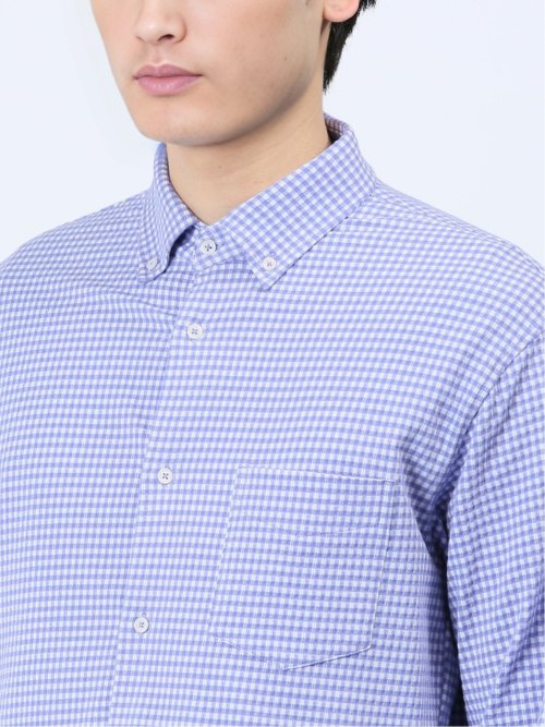 ストレッチ ギンガムサッカー ボタンダウン長袖シャツ