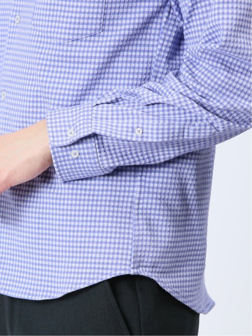 ストレッチ ギンガムサッカー ボタンダウン長袖シャツ