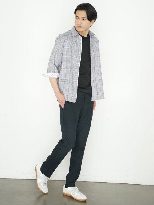 DRY ワッフルチェック レギュラーカラー7分袖シャツ