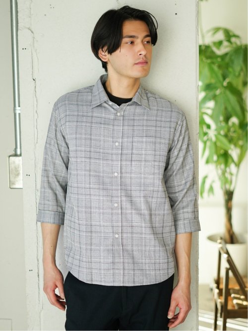 DRY ワッフルチェック レギュラーカラー7分袖シャツ