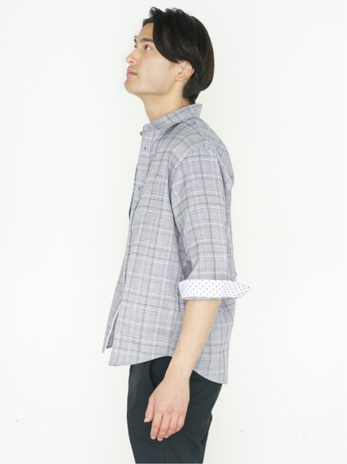 DRY ワッフルチェック レギュラーカラー7分袖シャツ
