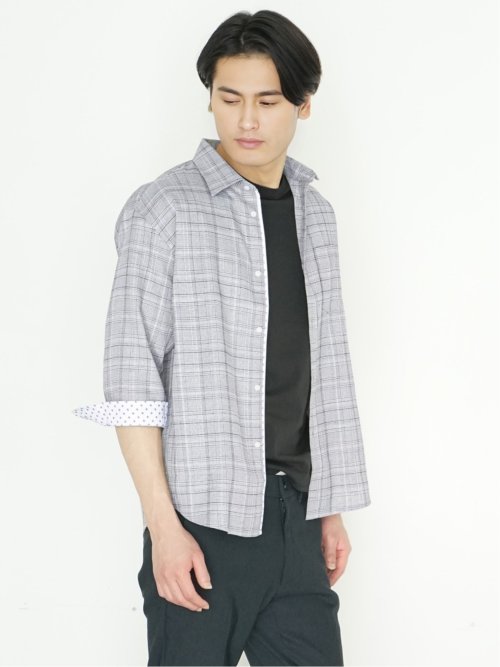 DRY ワッフルチェック レギュラーカラー7分袖シャツ