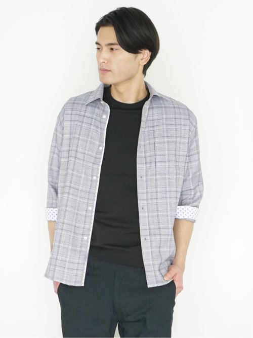 DRY ワッフルチェック レギュラーカラー7分袖シャツ
