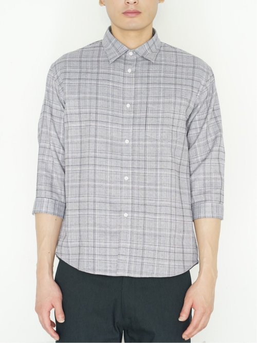 DRY ワッフルチェック レギュラーカラー7分袖シャツ