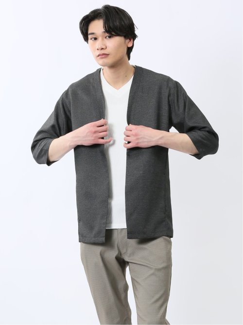 からみ織り ボタンレス 7分袖カーディガン