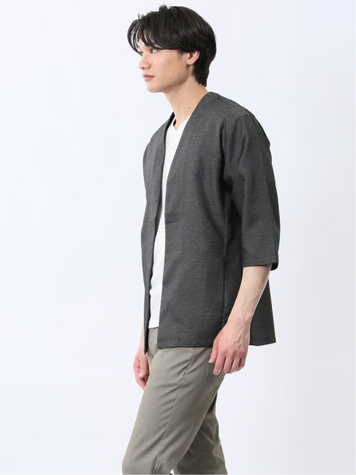からみ織り ボタンレス 7分袖カーディガン