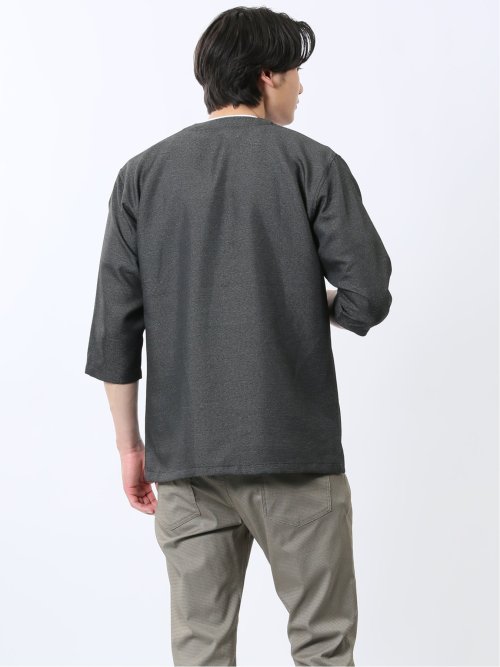 からみ織り ボタンレス 7分袖カーディガン