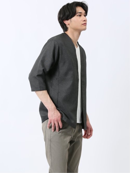 からみ織り ボタンレス 7分袖カーディガン