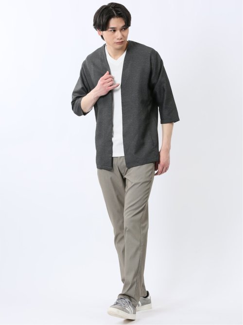 からみ織り ボタンレス 7分袖カーディガン
