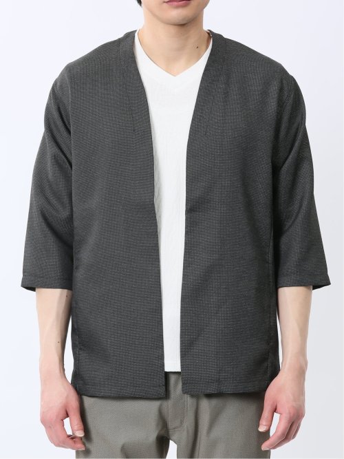 からみ織り ボタンレス 7分袖カーディガン