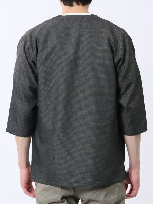 からみ織り ボタンレス 7分袖カーディガン