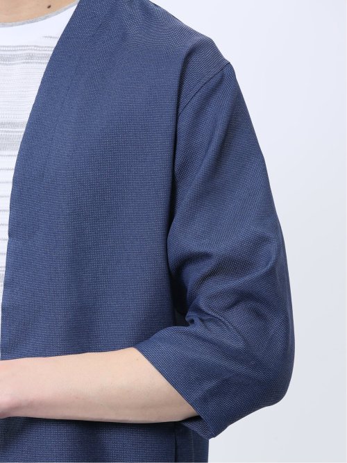 からみ織り ボタンレス 7分袖カーディガン