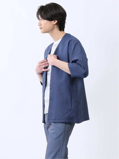 からみ織り ボタンレス 7分袖カーディガン