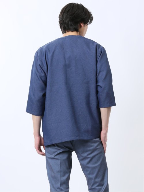 からみ織り ボタンレス 7分袖カーディガン