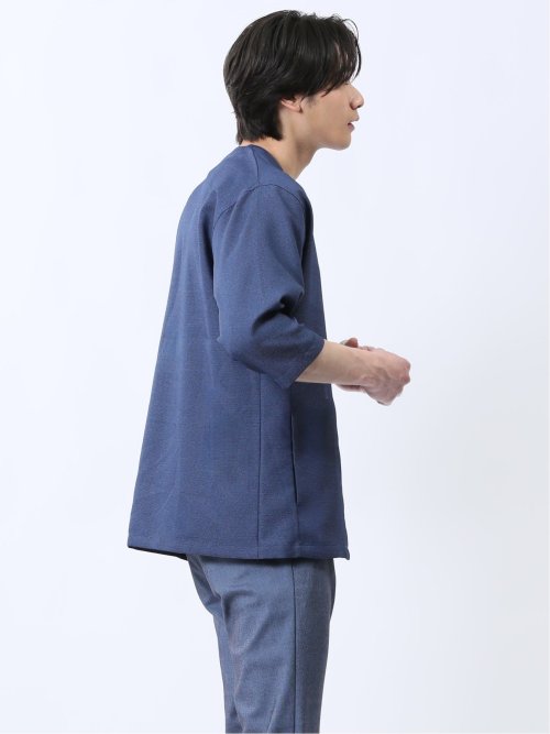 からみ織り ボタンレス 7分袖カーディガン