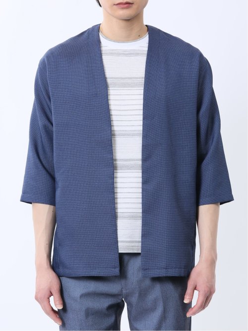 からみ織り ボタンレス 7分袖カーディガン