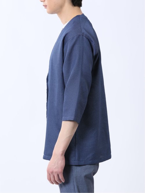 からみ織り ボタンレス 7分袖カーディガン