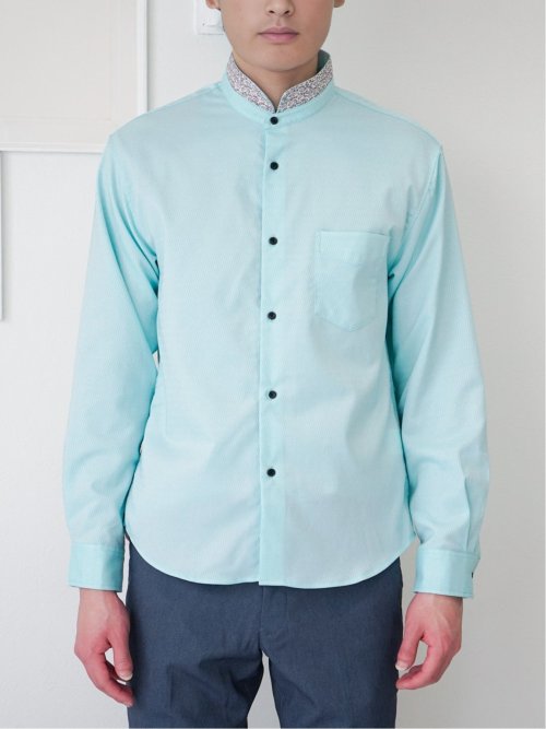 ストレッチドビー スタンドカラー長袖シャツ