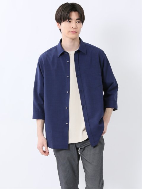 TechLinen レギュラーカラー 七分袖シャツ 紺 メンズ